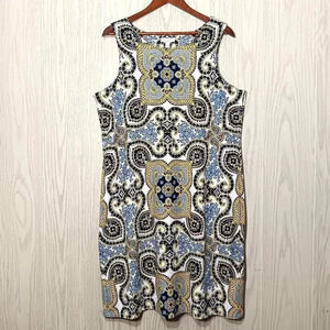 Charter Club Woman Dress Sleeveless Floral‎ Navy Blue Yellow Stretchy Size 1X